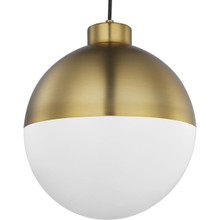 Globe LED Collection One-Light Brushed Bronze Opal Glass Mid-Century Modern Pendant Light - Damp Location Listed