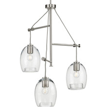 Caisson Collection Three-Light Brushed Nickel Clear Glass Global Pendant Light - Dry Location Listed