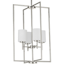 Replay Collection Four-Light Polished Nickel Etched White Glass Modern Pendant Light - Dry Location Listed