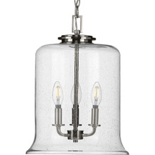 Winslett Collection Three-Light Brushed Nickel Clear Seeded Glass Coastal Pendant Light - Dry Location Listed