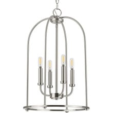 Leyden Collection Four-Light Brushed Nickel Farmhouse Style Foyer Pendant Light - Dry Location Listed