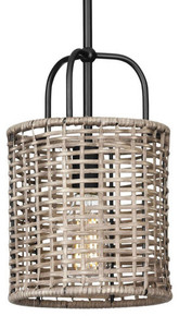 Lavelle Collection One-Light Matte Black and Mocha finish Rattan Hanging Mini-Pendant Light - Dry Location Listed