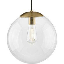 Atwell Collection 12-inch Brushed Bronze and Clear Glass Globe Large Hanging Pendant Light - Dry Location Listed