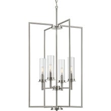 Kellwyn Collection Four-Light Brushed Nickel and Clear Glass Transitional Style Foyer Pendant Light - Dry Location Listed