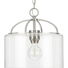 Leyden Collection One-Light Brushed Nickel and Clear Glass Farmhouse Style Hanging Pendant Light - Dry Location Listed