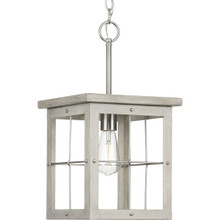 Hedgerow Collection One-Light Brushed Nickel and Grey Washed Oak Farmhouse Style Hanging Mini-Pendant Light - Dry Location Listed