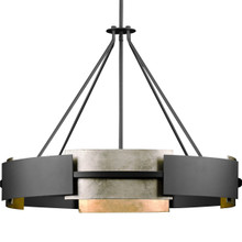 Lowery Collection Six-Light Matte Black Industrial Luxe Hanging Pendant Light with Aged Silver Leaf Accent - Dry Location Listed