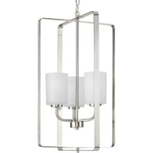 League Collection Three-Light Brushed Nickel and Etched Glass Modern Farmhouse Foyer Chandelier Light - Dry Location Listed