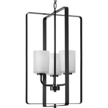 League Collection Three-Light Matte Black and Etched Glass Modern Farmhouse Foyer Chandelier Light - Dry Location Listed