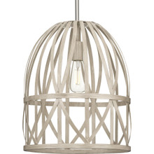 Chastain Collection One-Light Brushed Nickel Bleached Oak Basket Farmhouse Pendant Light - Dry Location Listed