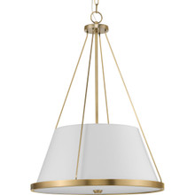 Saffert Collection Three-Light New Traditional Vintage Brass White Linen Glass Pendant Light - Dry Location Listed