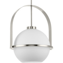 Delayne Collection One-Light Mid-Century Modern Brushed Nickel Etched Opal Glass Pendant Light - Dry Location Listed - Model P500359-009