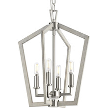 Galloway Collection Four-Light 18" Brushed Nickel Modern Farmhouse Foyer Light with Grey Washed Oak Accents - Dry Location Listed