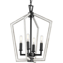 Galloway Collection Four-Light 18" Matte Black Modern Farmhouse Chandelier with Distressed White Accents - Dry Location Listed