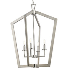 Galloway Collection Four-Light 30" Brushed Nickel Modern Farmhouse Foyer Light with Grey Washed Oak Accents - Dry Location Listed