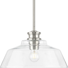 Singleton Collection One-Light 14" Brushed Nickel Farmhouse Medium Pendant Light with Clear Glass Shade - Dry Location Listed