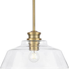 Singleton Collection One-Light 14" Vintage Brass Farmhouse Medium Pendant Light with Clear Glass Shade - Dry Location Listed