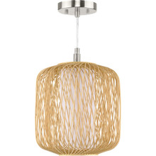 Cordova Collection One-Light Natural Rattan Organic Modern Mini-Pendant with White Linen Shade - Dry Location Listed