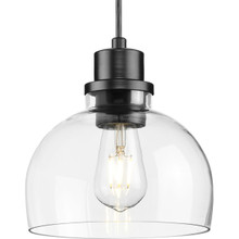Garris Collection One-Light Matte Black Clear Glass Transitional Mini-Pendant - Dry Location Listed