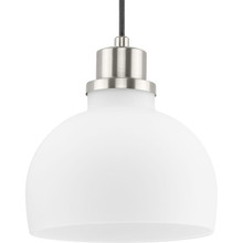 Garris Collection One-Light Brushed Nickel Etched Opal Glass Transitional Mini-Pendant - Dry Location Listed