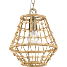 Laila Collection One-Light Vintage Brass Coastal Pendant with Woven Jute Accent - Dry Location Listed