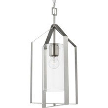Vertex Collection One-Light Brushed Nickel Clear Glass Contemporary Foyer Light - Dry Location Listed