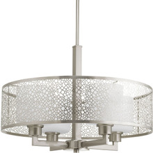 Mingle Collection Four-Light Brushed Nickel Etched Parchment Glass Global Pendant Light - Dry Location Listed