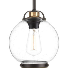 Chronicle Collection One-Light Antique Bronze Clear Seeded White Opal Glass Coastal Mini-Pendant Light - Dry Location Listed