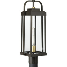Walcott Collection One-Light Antique Bronze with Brasstone Accents Clear Glass Transitional Outdoor Post Light - Wet Location Listed