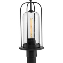 Watch Hill Collection One-Light Textured Black and Clear Seeded Glass Farmhouse Style Outdoor Post Lantern - Wet Location Listed