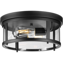 Gunther Two-Light Matte Black Modern Farmhouse Flush Mount Light - Damp Location Listed