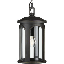 Gables Collection One-Light Antique Bronze and Clear Glass Transitional Style Outdoor Hanging Pendant Lantern with DURASHIELD - Damp Location Listed