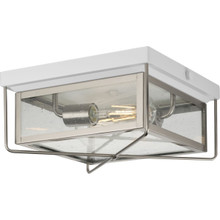 Barlowe Collection Two-Light Stainless Steel and Clear Seeded Glass Farmhouse Style Flush Mount Ceiling Light - Damp Location Listed