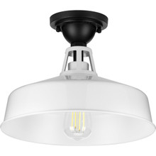 Cedar Springs Collection White One-Light Farmhouse Semi-Flush Mount - Damp Location Listed