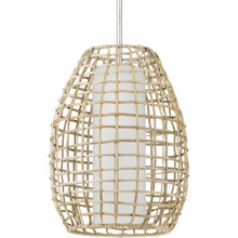 Pawley Collection One-Light Galvanized and Natural Rattan Indoor/Outdoor Hanging Pendant Light - Damp Location Listed