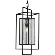 Navarre One-Light Matte Black and Seeded Glass Indoor/Outdoor Hanging Pendant Light - Damp Location Listed