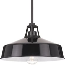 Cedar Springs Collection One-Light Textured Black  Metal Shade Farmhouse Outdoor Hanging Light - Damp Location Listed