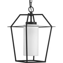Chilton Collection One-Light New Traditional Textured Black Etched Opal Glass Outdoor Hanging Light - Damp Location Listed
