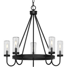 Swansea Collection Four-Light 24" Matte Black Transitional Round Outdoor Chandelier with Clear Glass Shades - Damp Location Listed