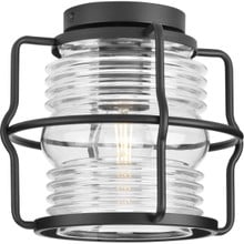 Keegan Collection One-Light Matte Black Clear Glass Coastal Outdoor Flush Mount Light - Damp Location Listed