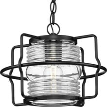 Keegan Collection One-Light Matte Black Clear Glass Coastal Outdoor Hanging Lantern - Damp Location Listed