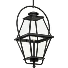 Bradshaw Collection One-Light Textured Black Clear Glass Transitional Outdoor Hanging Lantern - Damp Location Listed