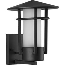 Exton Collection One-Light Textured Black and Etched Seeded Glass Modern Style Medium Outdoor Wall Lantern - Wet Location Listed