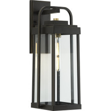 Walcott Collection One-Light Antique Bronze with Brasstone Accents Clear Glass Transitional Outdoor Wall Lantern Light - Wet Location Listed - Model P560287-020