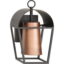 Hutchence Collection One-Light Antique Bronze with Antique Copper Transitional  Outdoor Medium Wall Lantern - Wet Location Listed