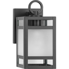 Parrish Collection One-Light Matte Black Clear and Etched Glass Modern Craftsman Outdoor Small Wall Lantern - Wet Location Listed