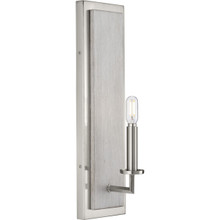 Galloway Collection One-Light 18" Brushed Nickel Modern Farmhouse Wall Bracket with Grey Washed Oak Accents - Damp Location Listed