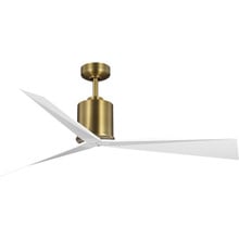 Paso Collection 60-in Three-Blade Vintage Brass with Matte White Blades Luxe Industrial Ceiling Fan with 3 Speed Remote Control with Wall Bracket and Battery included - Damp Location Listed