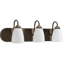 Gather Collection Three-Light Antique Bronze Etched Glass Traditional Bath Vanity Light - Damp Location Listed