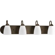 Gather Collection Four-Light Antique Bronze Etched Glass Traditional Bath Vanity Light - Damp Location Listed